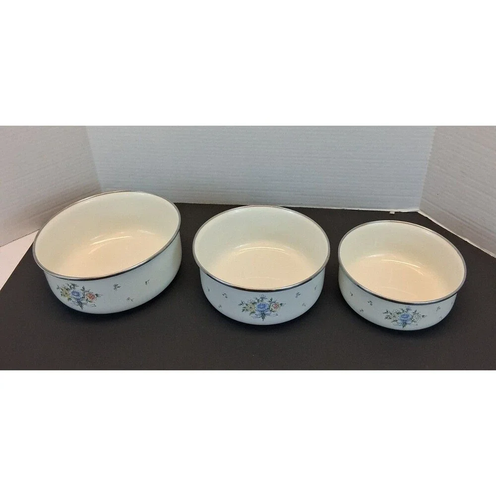 VTG Invitations Tableworks 3 Nesting Bowl Set Porcelain Enamel on Steel 1980 GUC